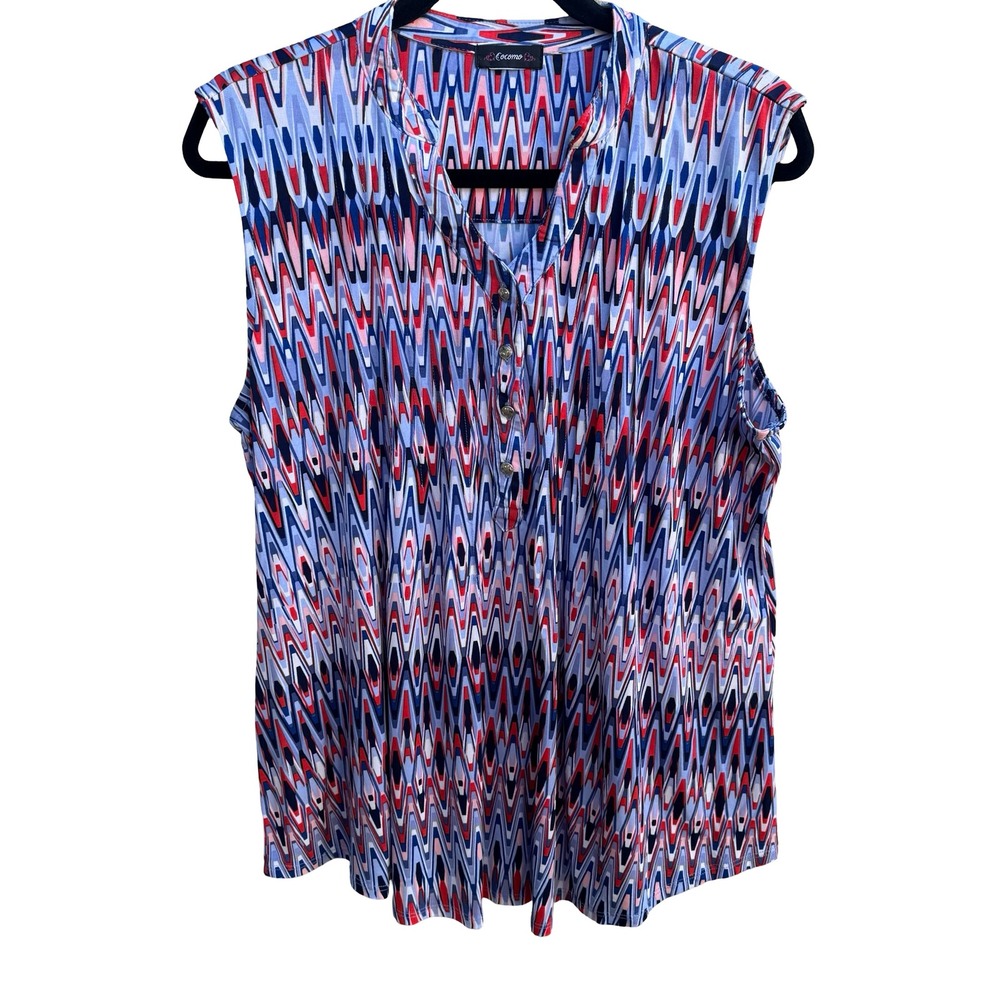 Cocomo Mod Professional Flowy Workwear Sleeveless Geometric Chevron Blouse XL